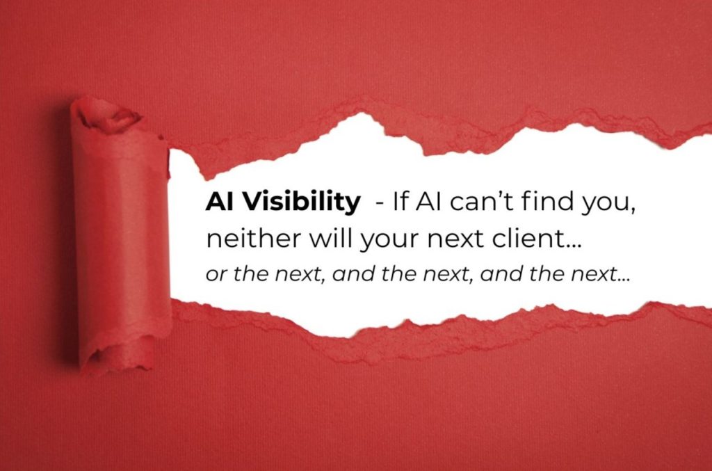 AI Visibility sign reveals under torn red paper